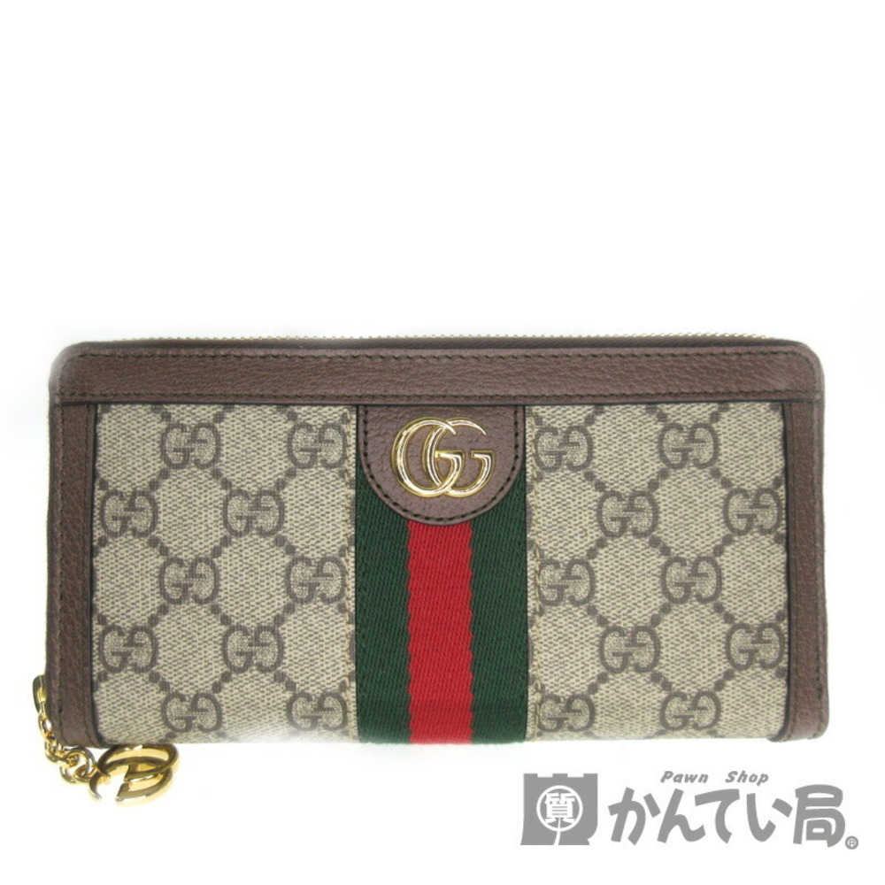 Gucci Zip Around Long Wallet Canvas Leather Beige Brown Accessory